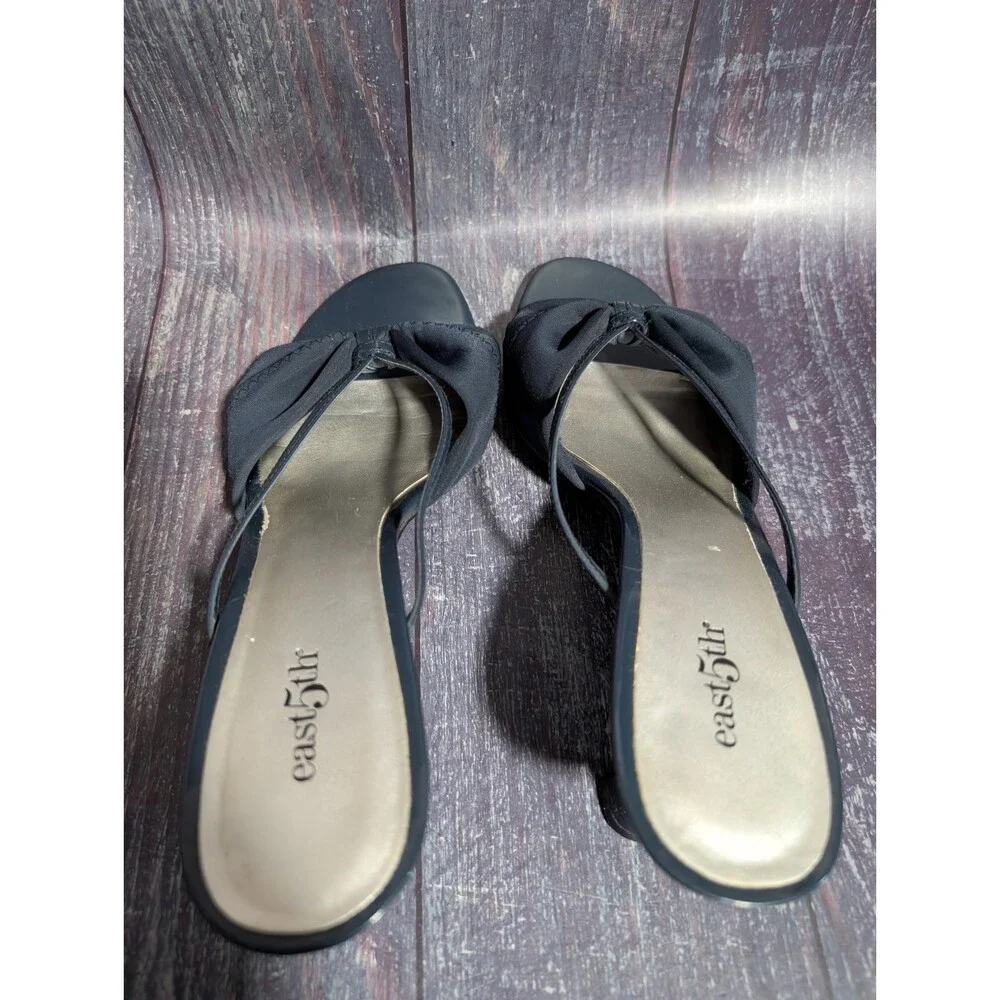 East 5th Navy Blue Strappy Fabric Bow Peep Toe Shoes Size 9M 2.5